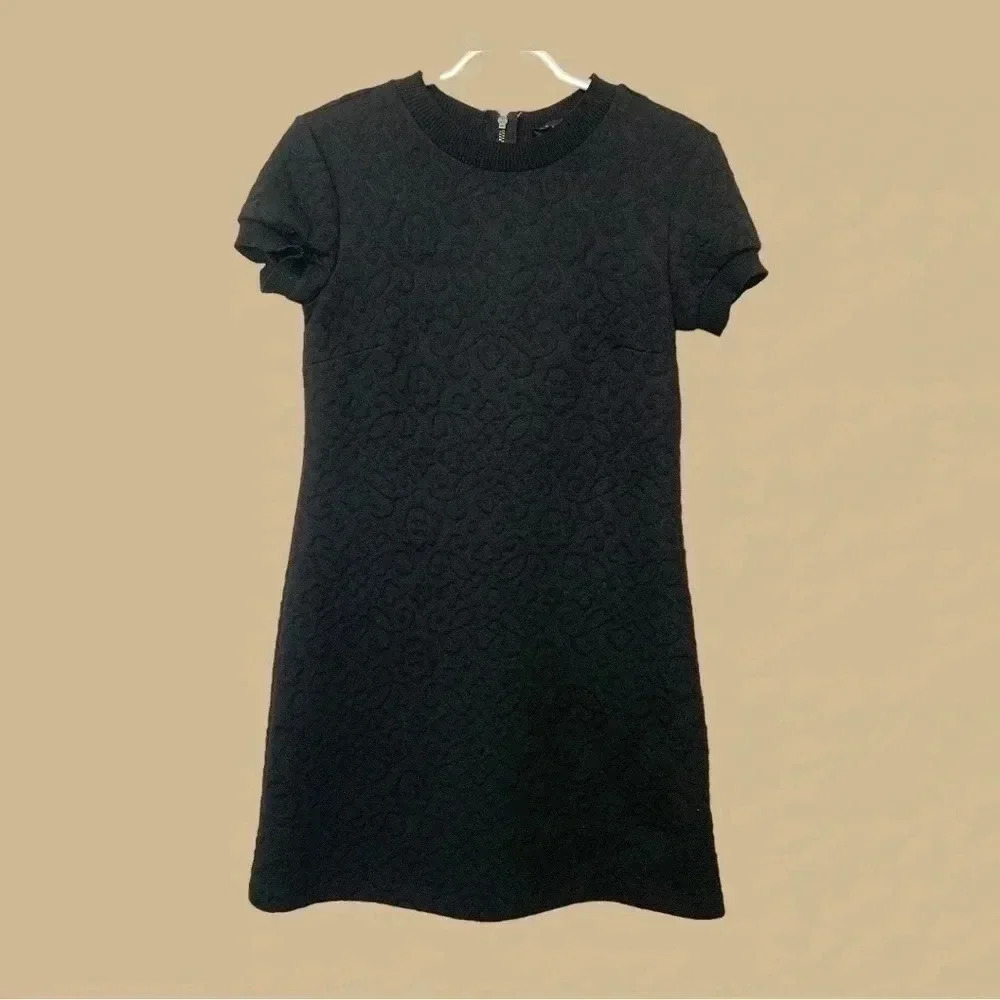 Zara Women brocade textured black, midi dress with short sleeves